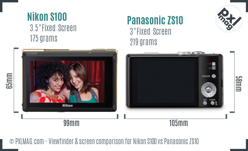 Nikon S100 vs Panasonic ZS10 Screen and Viewfinder comparison