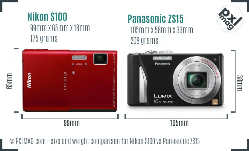 Nikon S100 vs Panasonic ZS15 size comparison Nikon S100 vs Panasonic ZS15 size comparison