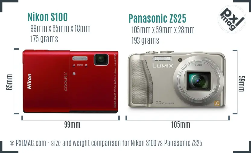 Nikon S100 vs Panasonic ZS25 size comparison