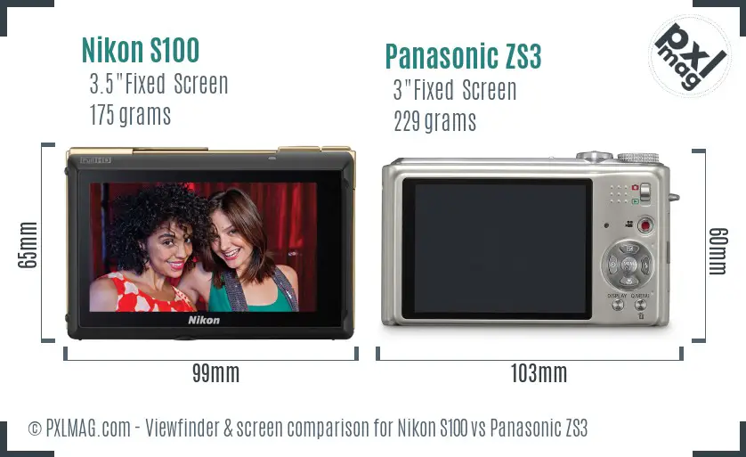 Nikon S100 vs Panasonic ZS3 Screen and Viewfinder comparison