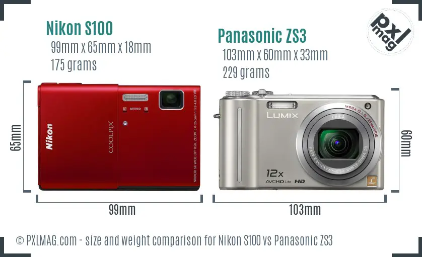 Nikon S100 vs Panasonic ZS3 size comparison