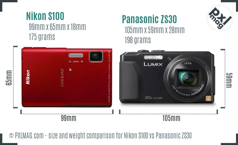 Nikon S100 vs Panasonic ZS30 size comparison