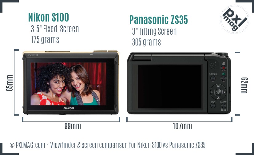 Nikon S100 vs Panasonic ZS35 Screen and Viewfinder comparison
