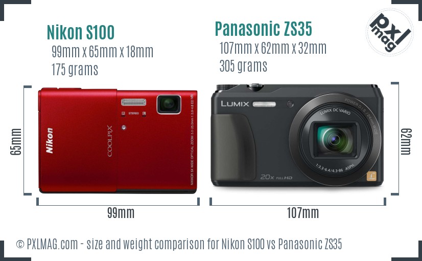 Nikon S100 vs Panasonic ZS35 size comparison Nikon S100 vs Panasonic ZS35 size comparison