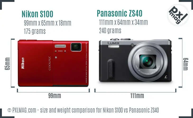 Nikon S100 vs Panasonic ZS40 size comparison