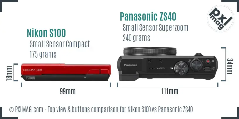 Nikon S100 vs Panasonic ZS40 top view buttons comparison