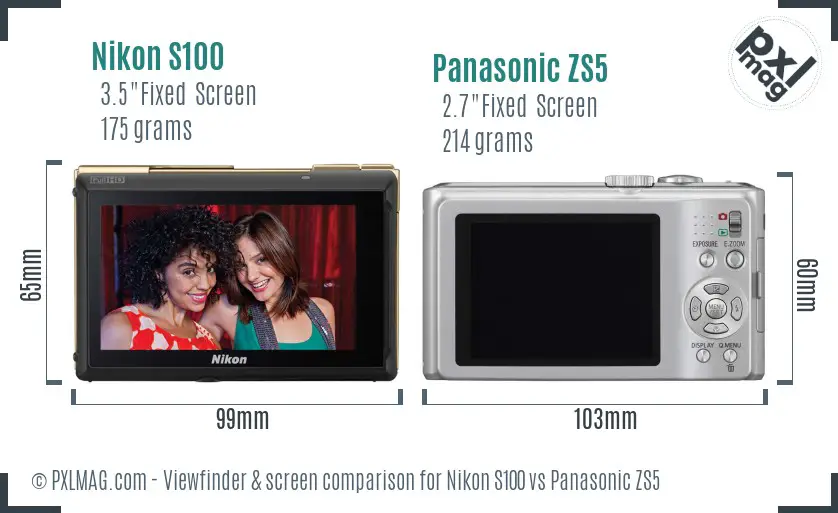 Nikon S100 vs Panasonic ZS5 Screen and Viewfinder comparison