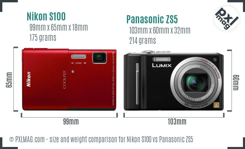 Nikon S100 vs Panasonic ZS5 size comparison