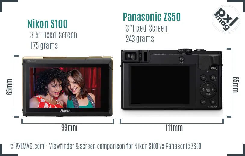 Nikon S100 vs Panasonic ZS50 Screen and Viewfinder comparison