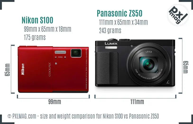 Nikon S100 vs Panasonic ZS50 size comparison