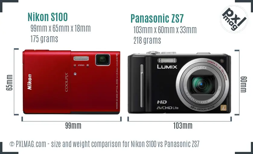 Nikon S100 vs Panasonic ZS7 size comparison Nikon S100 vs Panasonic ZS7 size comparison