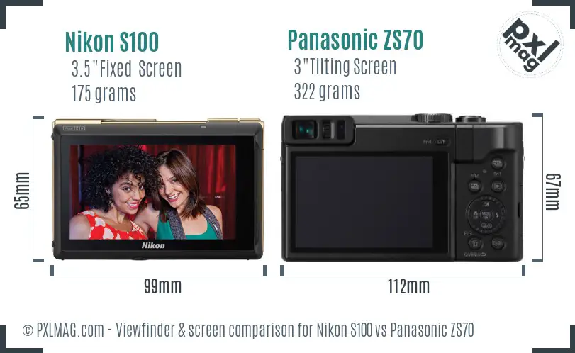 Nikon S100 vs Panasonic ZS70 Screen and Viewfinder comparison