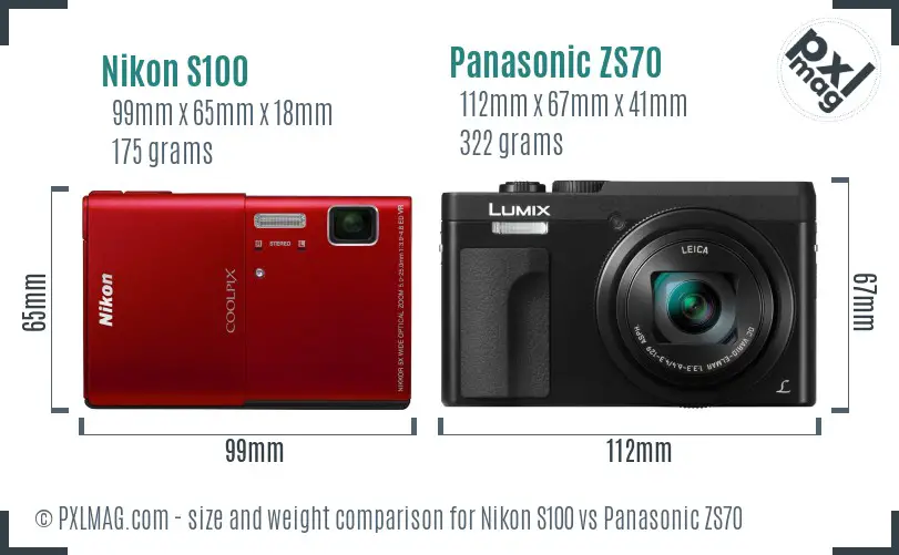 Nikon S100 vs Panasonic ZS70 size comparison