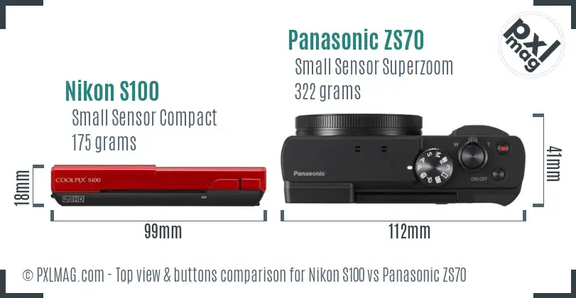 Nikon S100 vs Panasonic ZS70 top view buttons comparison