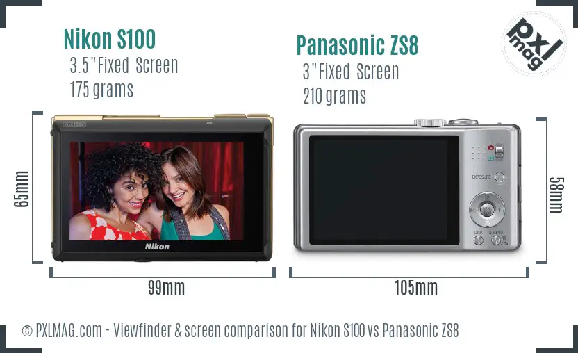 Nikon S100 vs Panasonic ZS8 Screen and Viewfinder comparison