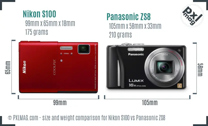 Nikon S100 vs Panasonic ZS8 size comparison