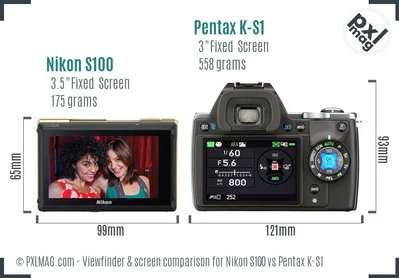 Nikon S100 vs Pentax K-S1 Screen and Viewfinder comparison