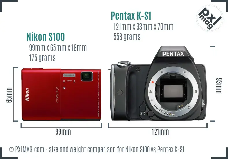 Nikon S100 vs Pentax K-S1 size comparison