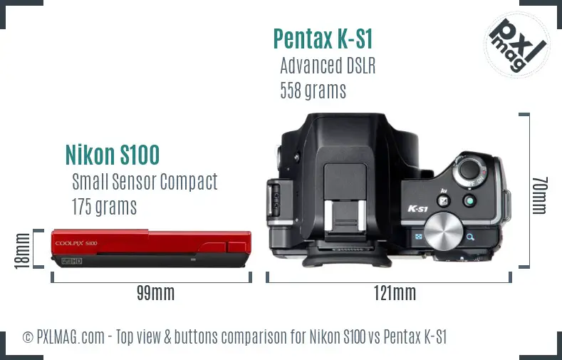 Nikon S100 vs Pentax K-S1 top view buttons comparison