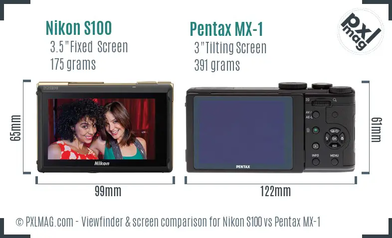 Nikon S100 vs Pentax MX-1 Screen and Viewfinder comparison