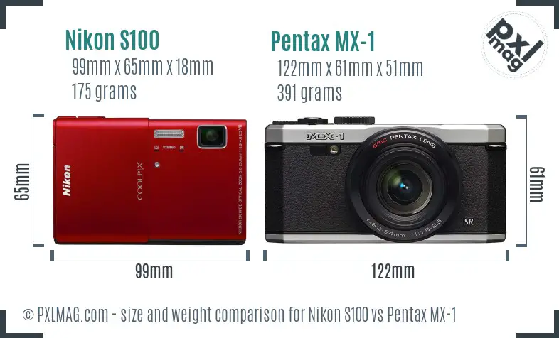 Nikon S100 vs Pentax MX-1 size comparison