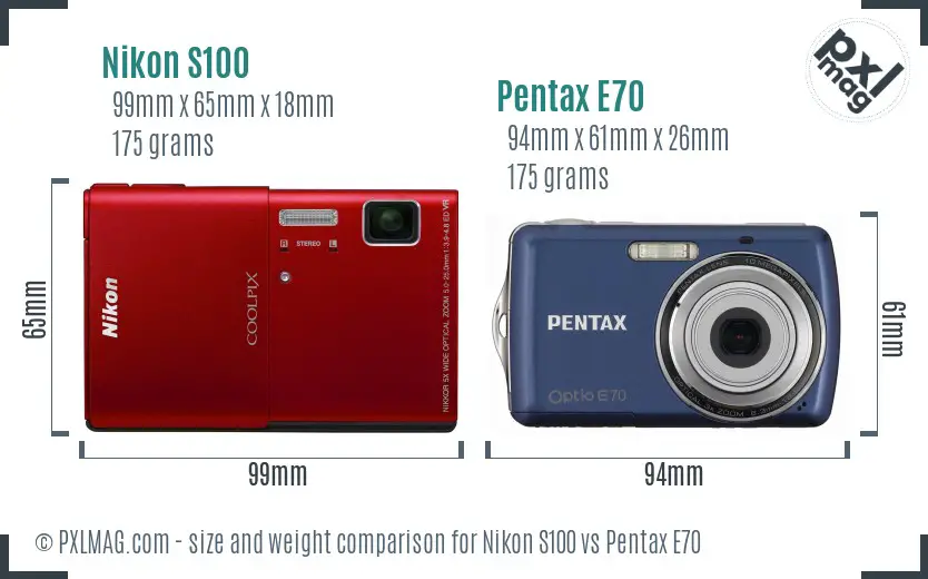 Nikon S100 vs Pentax E70 size comparison