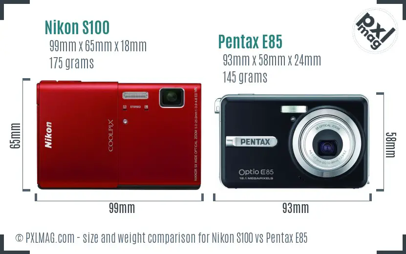Nikon S100 vs Pentax E85 size comparison Nikon S100 vs Pentax E85 size comparison