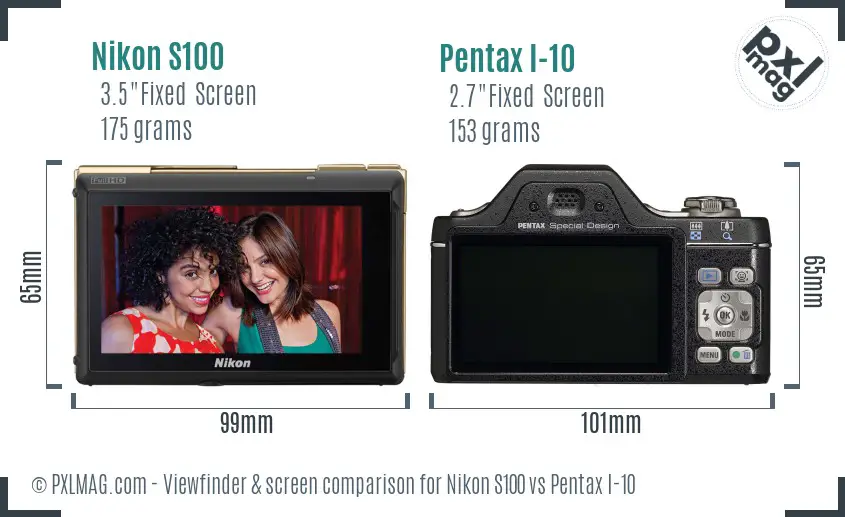 Nikon S100 vs Pentax I-10 Screen and Viewfinder comparison