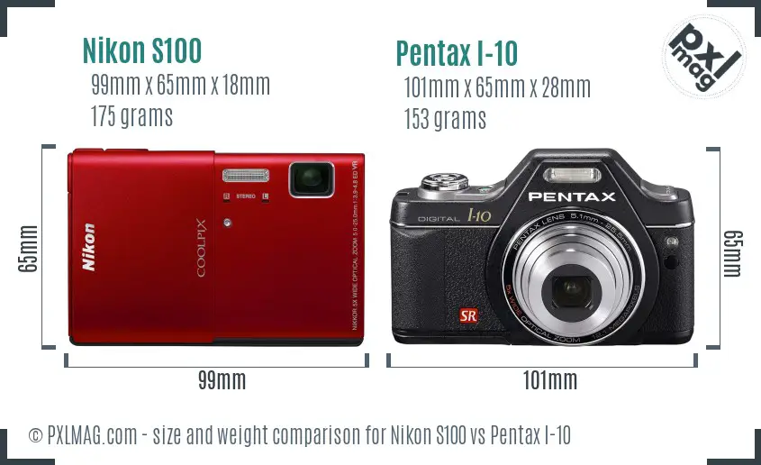 Nikon S100 vs Pentax I-10 size comparison Nikon S100 vs Pentax I-10 size comparison