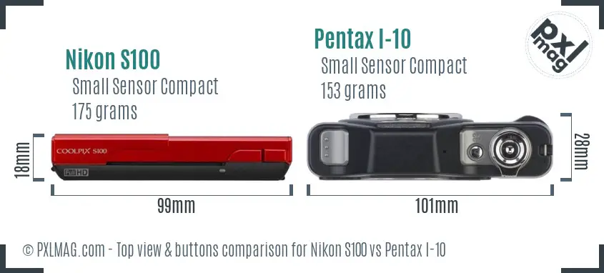 Nikon S100 vs Pentax I-10 top view buttons comparison