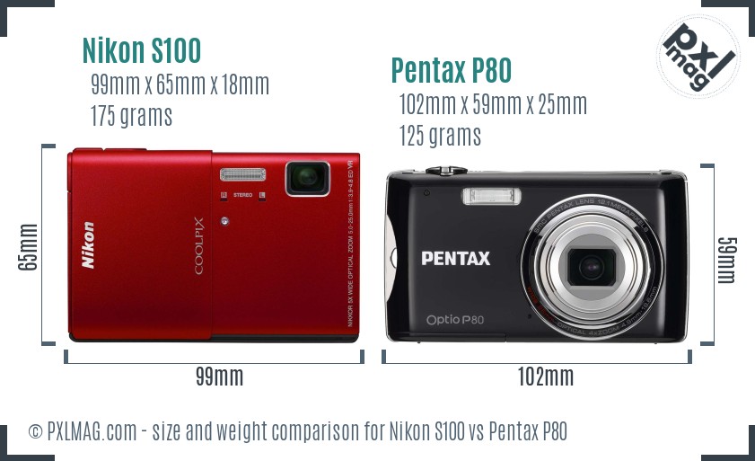 Nikon S100 vs Pentax P80 size comparison Nikon S100 vs Pentax P80 size comparison