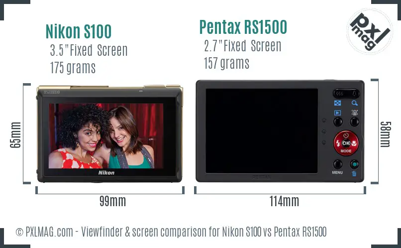 Nikon S100 vs Pentax RS1500 Screen and Viewfinder comparison