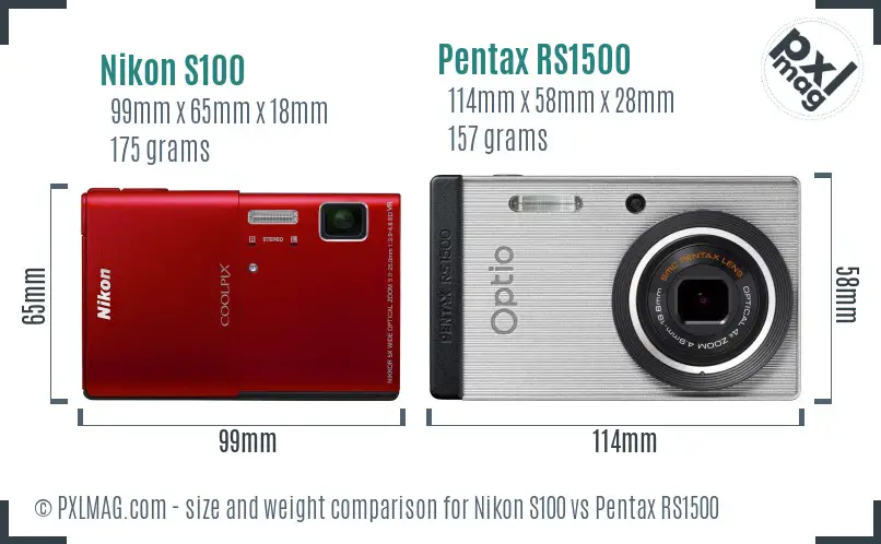 Nikon S100 vs Pentax RS1500 size comparison