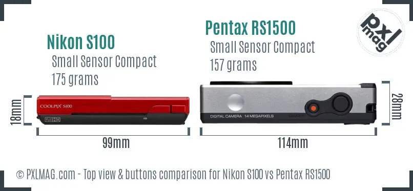 Nikon S100 vs Pentax RS1500 top view buttons comparison