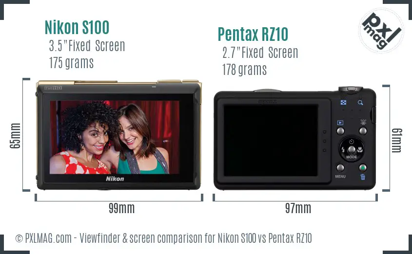 Nikon S100 vs Pentax RZ10 Screen and Viewfinder comparison