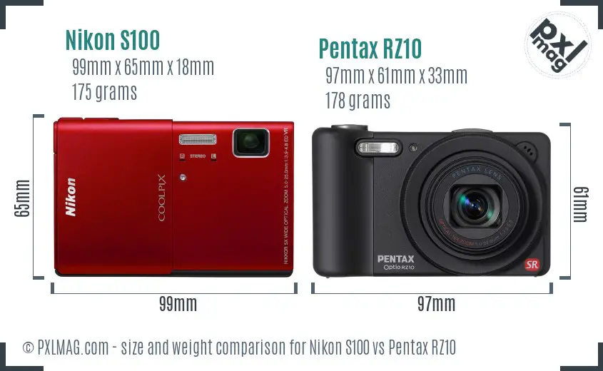 Nikon S100 vs Pentax RZ10 size comparison