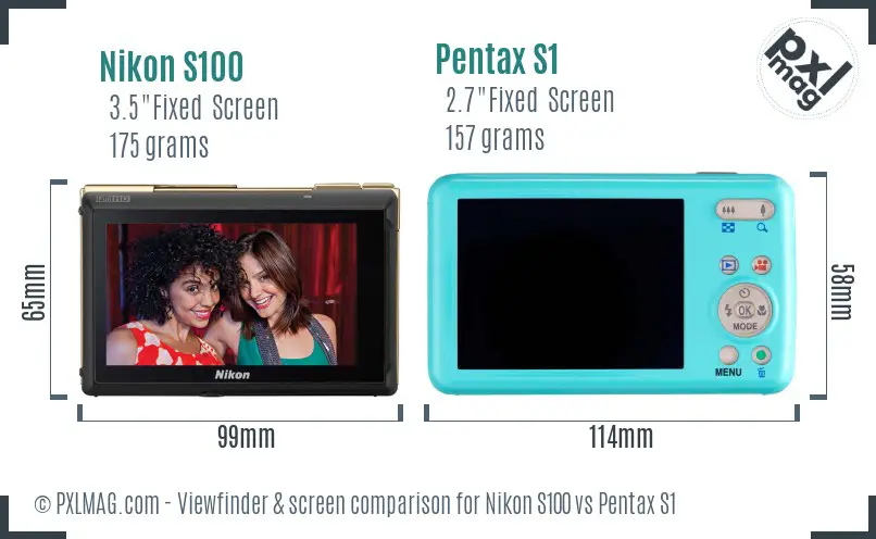 Nikon S100 vs Pentax S1 Screen and Viewfinder comparison