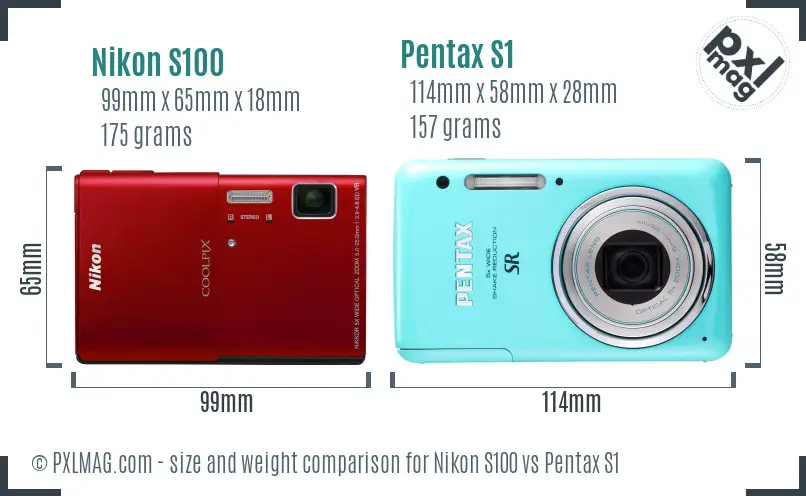 Nikon S100 vs Pentax S1 size comparison