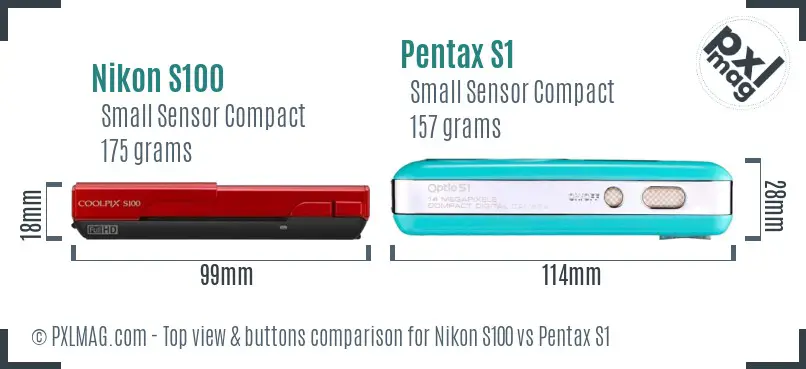 Nikon S100 vs Pentax S1 top view buttons comparison