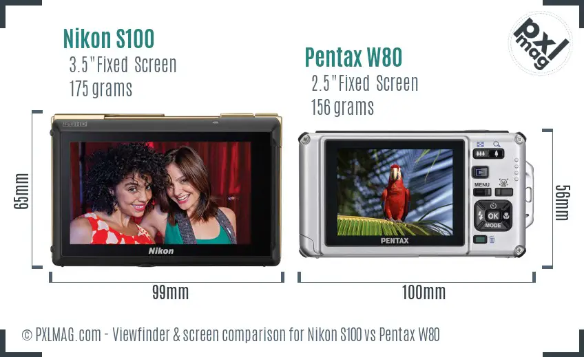 Nikon S100 vs Pentax W80 Screen and Viewfinder comparison Nikon S100 vs Pentax W80 Screen and Viewfinder comparison