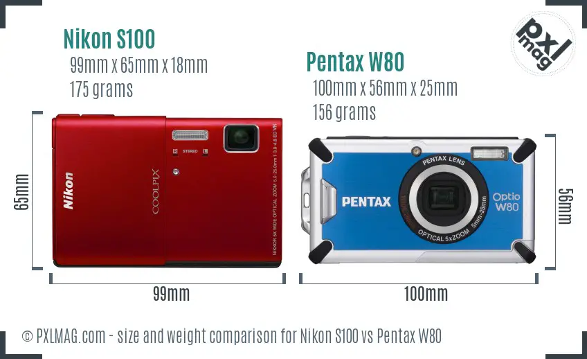 Nikon S100 vs Pentax W80 size comparison Nikon S100 vs Pentax W80 size comparison