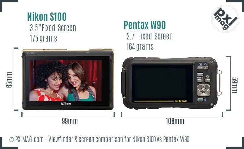 Nikon S100 vs Pentax W90 Screen and Viewfinder comparison