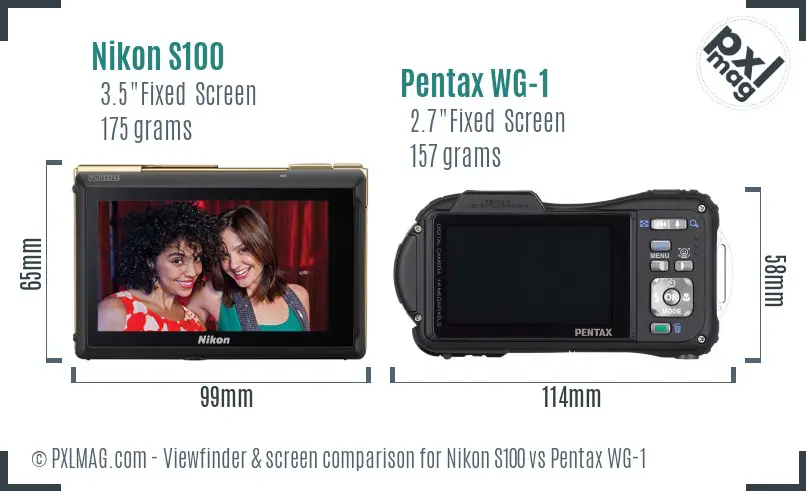 Nikon S100 vs Pentax WG-1 Screen and Viewfinder comparison