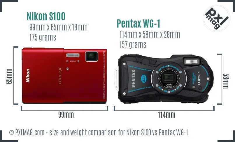Nikon S100 vs Pentax WG-1 size comparison Nikon S100 vs Pentax WG-1 size comparison