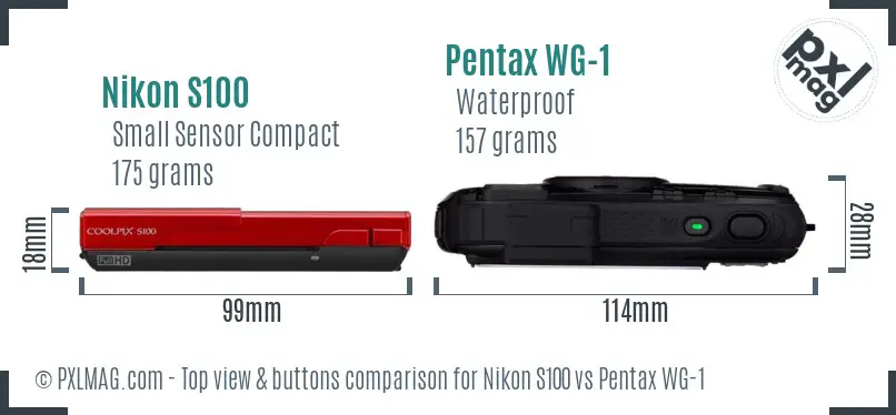Nikon S100 vs Pentax WG-1 top view buttons comparison