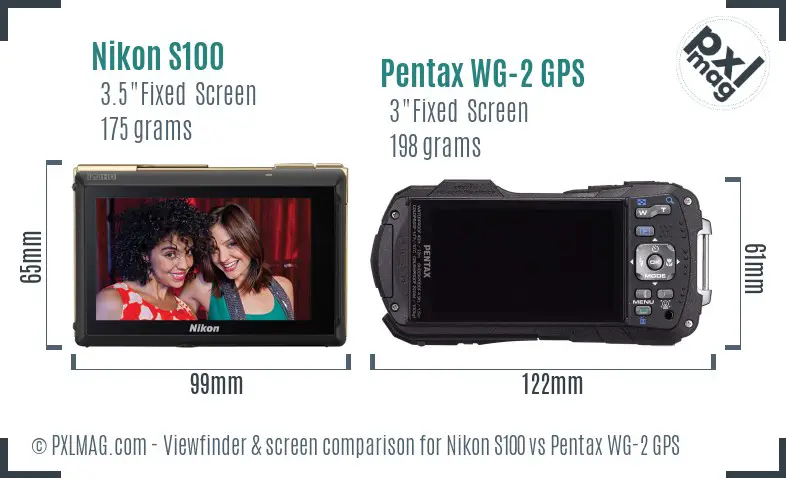 Nikon S100 vs Pentax WG-2 GPS Screen and Viewfinder comparison