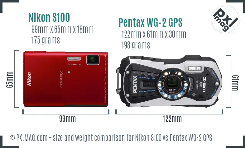 Nikon S100 vs Pentax WG-2 GPS size comparison
