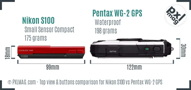 Nikon S100 vs Pentax WG-2 GPS top view buttons comparison
