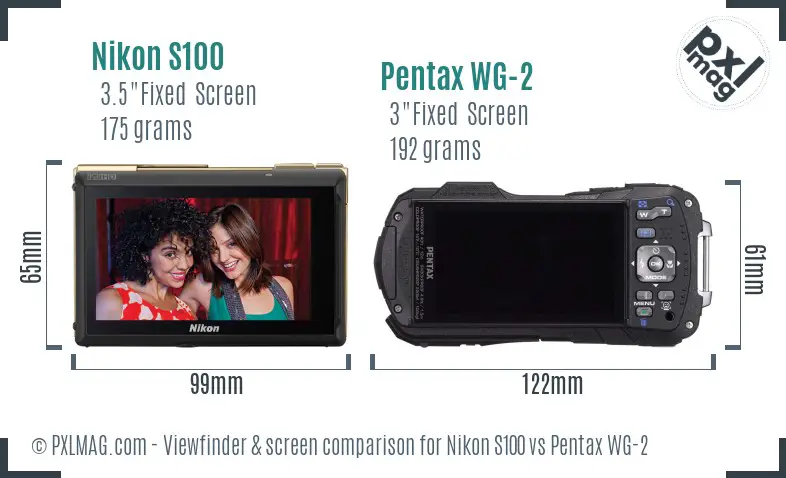 Nikon S100 vs Pentax WG-2 Screen and Viewfinder comparison