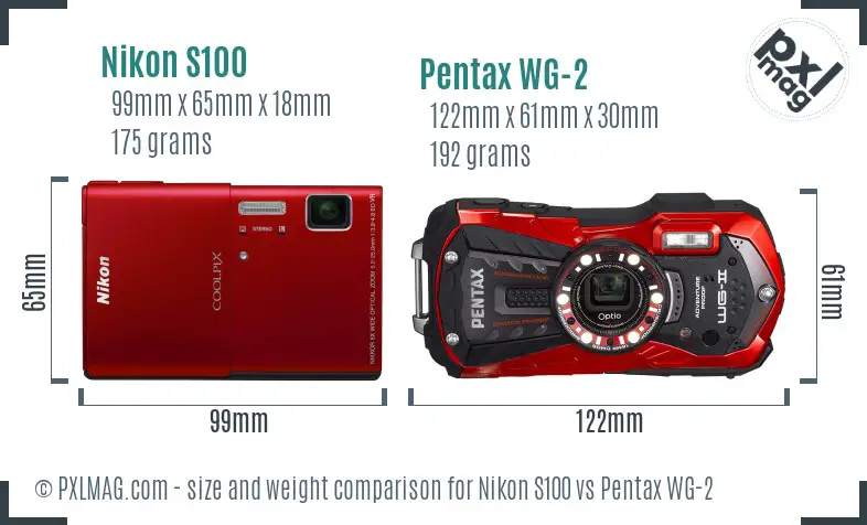 Nikon S100 vs Pentax WG-2 size comparison